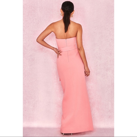 Pink Crepe Bandeau Maxi Gown with Split - Picture 4 of 8